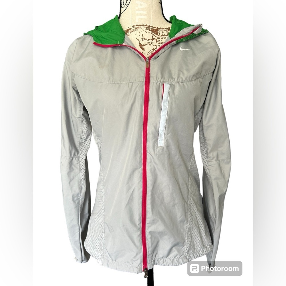 Nike women’s lightweight windbreaker gray, pink and green size small - Picture 2 of 15